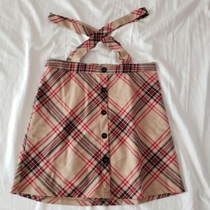Plaid suspender skirt with button detailing women